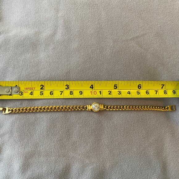 Vintage Bezel Set Crystal 14K Gold Plated Bracelet 7" - Picture 3 of 3